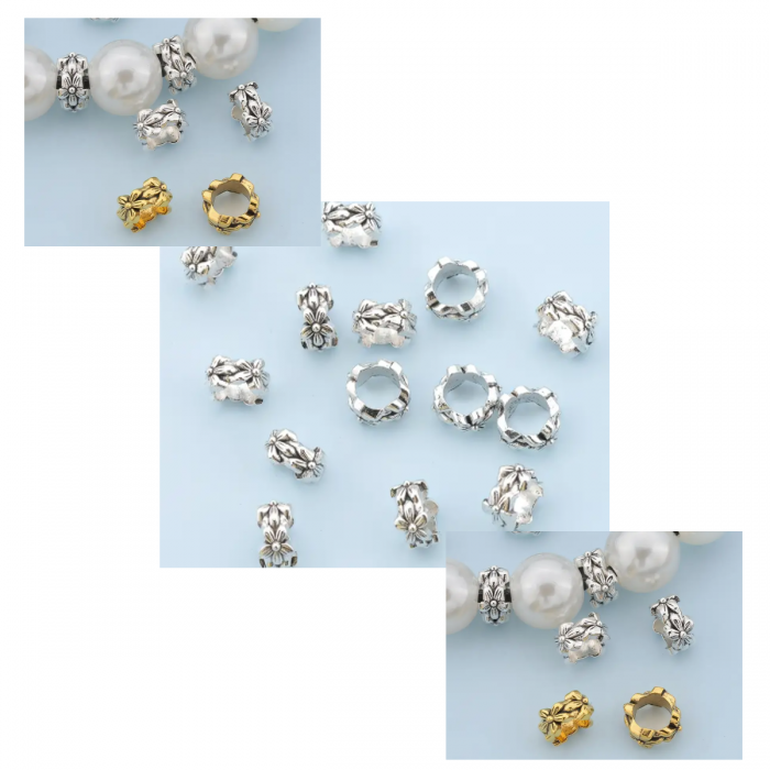 7-77431 Metalinis karoliukas, 7x4mm, "Gėlytės", 1 vnt.