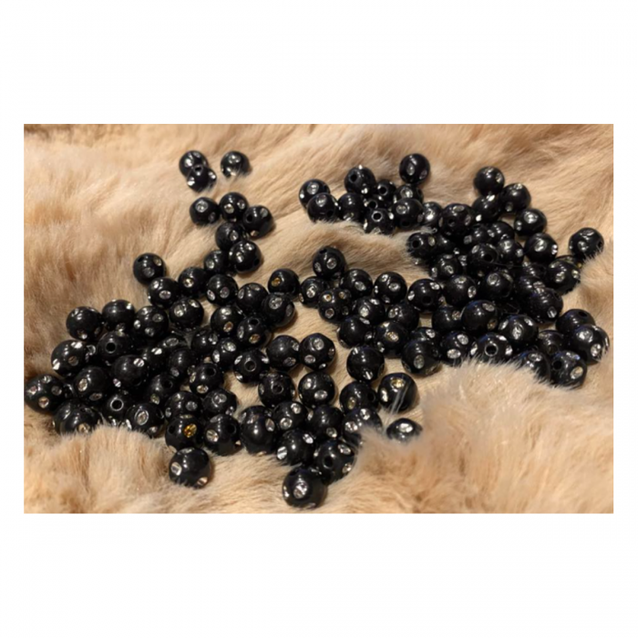 AKR-KR956 Akrilinis karoliukas 8mm, juodas su metalizuotom akutėm