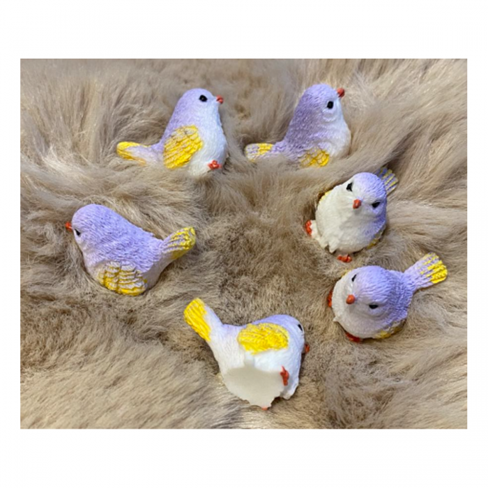 DT-DK-2  Detalė dekoravimui, papuošalams, "Paukšciukas", apie 3cm dydžio, 1 vnt., VIOLETINĖS sp.