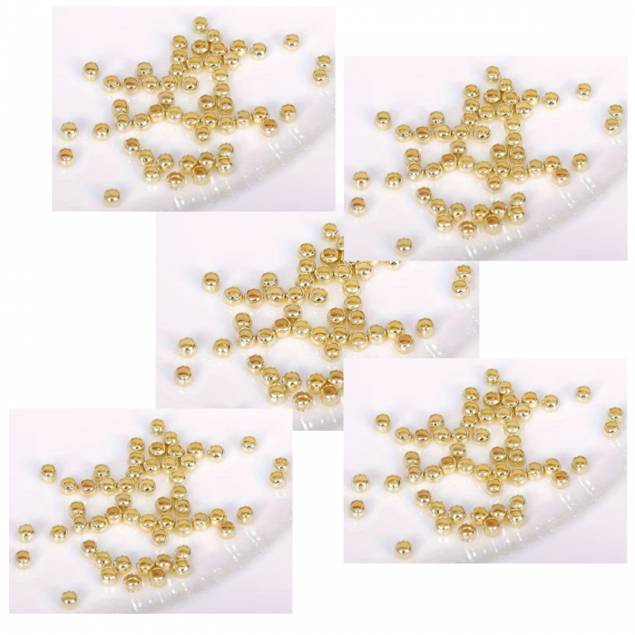 AUK-14K-1441  Karoliukai, 2mm, 14K paauksuotas žalvaris, 100 vnt.