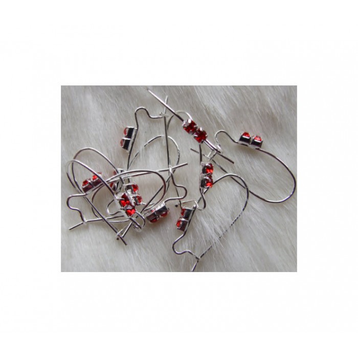 SID-KRA257 Kabliukai auskarams su raudonom kristalo akutėm, 27x13mm, už porą