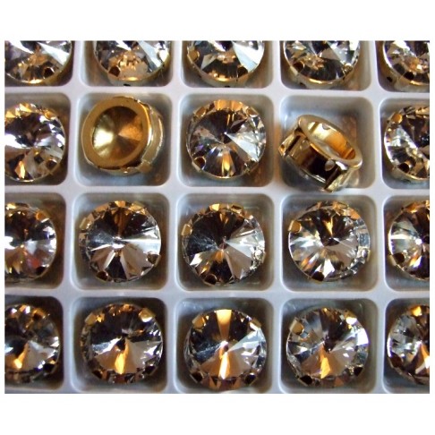 D-A14142  Intarpas-detalė, 14mm, kristalo skaidri, aukso sp., rėmelis