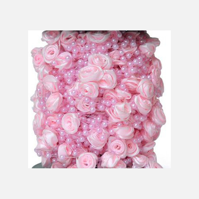 GRA-A11 Perliukų ir gėlyčių girlianda, 1.50m., ROŽINĖ