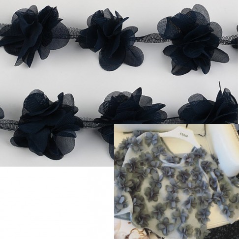 NER-GE761  Medžiaginės gėlytės, 12 vnt, apie 5 cm, TAMSI MĖLYNA
