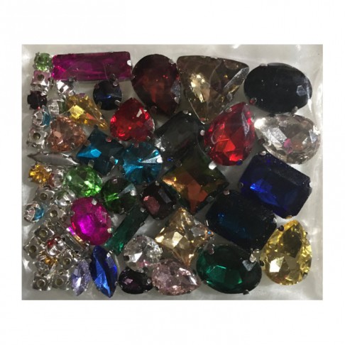 DT-MIX55 Prisiuvamų kristalų-intarpų MIX, apie 50 vnt., SPALVŲ MIX