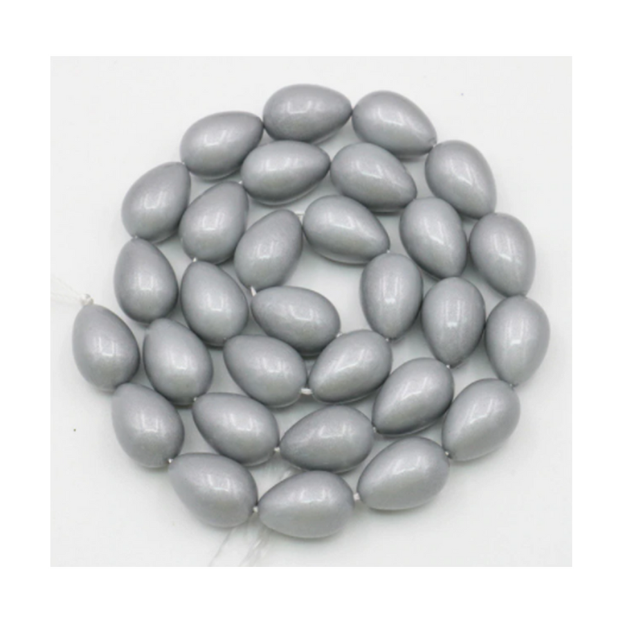ST-KS1446  Stiklinis karoliukas "Lašelis", 10x14mm,  1vnt.,  SIDABRO PILKA