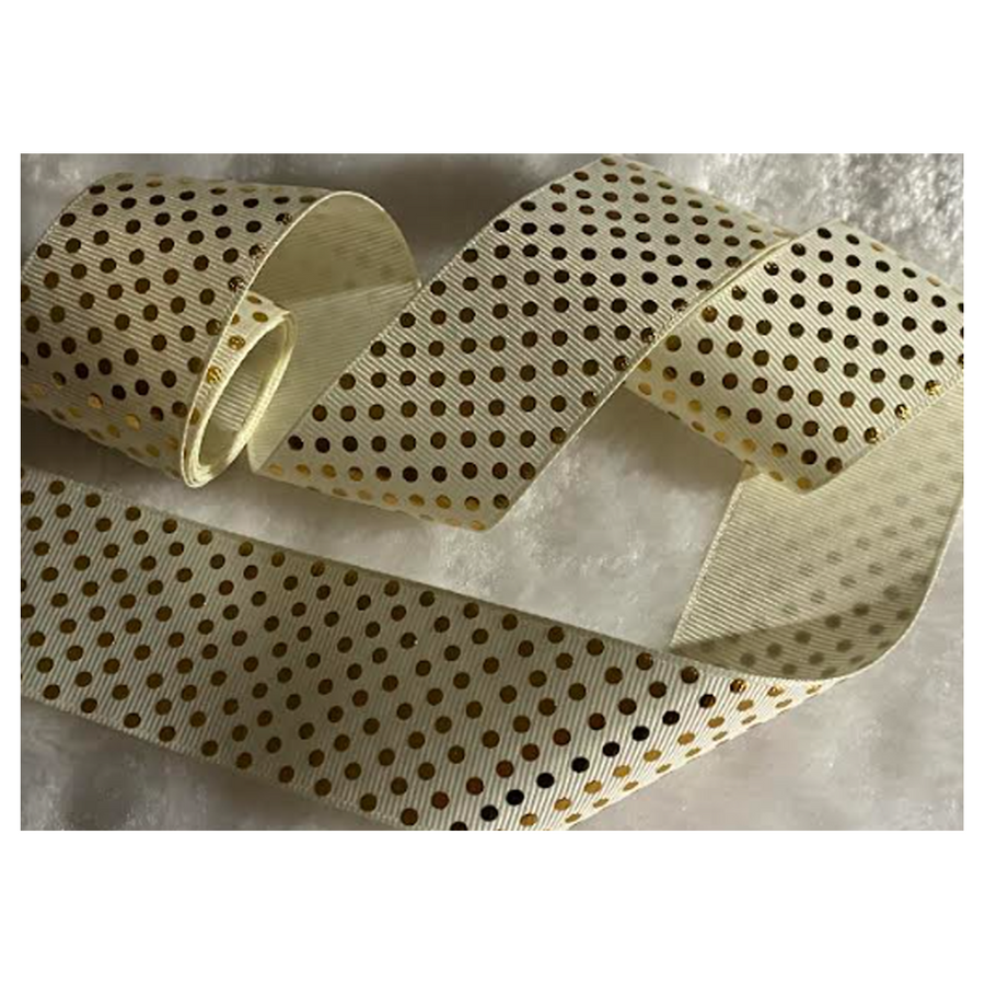 J-GA-380004  Gofruota juostelė, 38mm, 1.60metrai, "Kreminė su taškučiais".