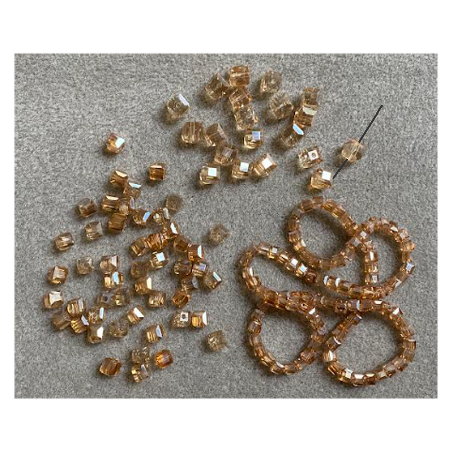 KRS-K-5611  Kristalo karoliukas, kubas, 7mm, 5 vnt., ŠAMPANO sp.