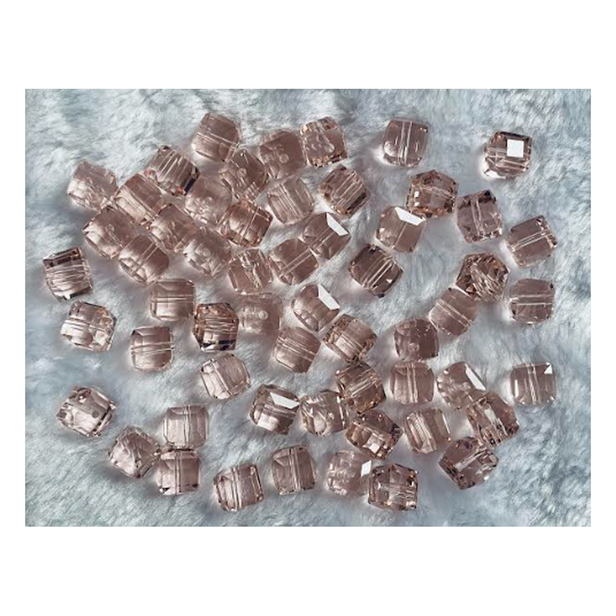 KR-K-1018  Kristalo karoliukas, kubas, 10mm, 1 vnt., ROŽINĖS sp.