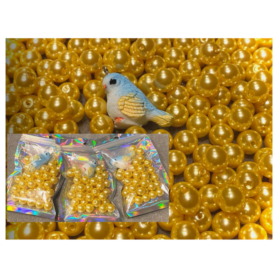 PER-AKR621  Akriliniai perliukai,  GELTONI, 10mm, 40vnt.,- kristalo kar., pakabukas paukštis,1 vnt.