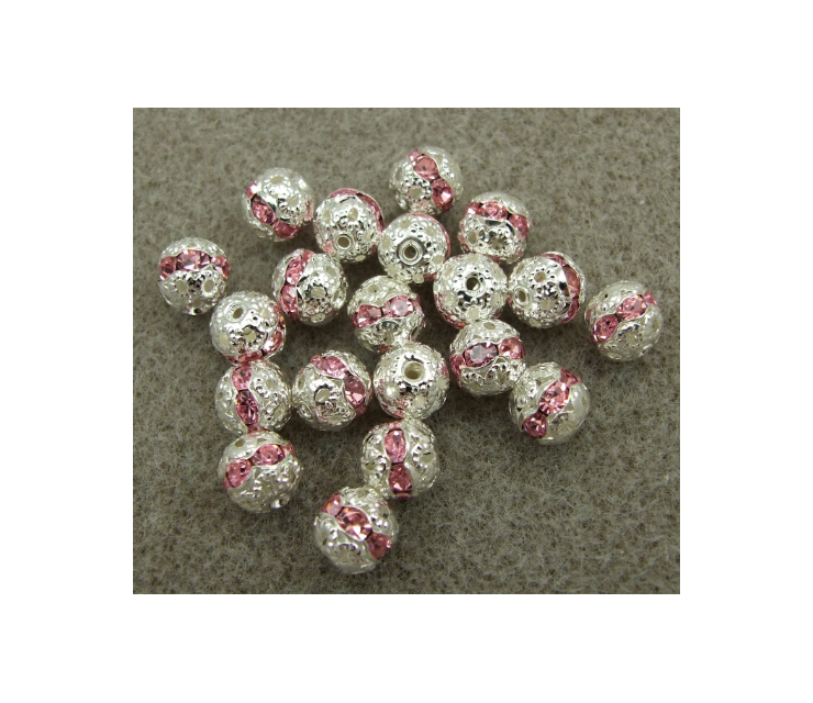 KR-84035 Karoliukas sidabro sp., 8mm su rausvom kristalo akutėm