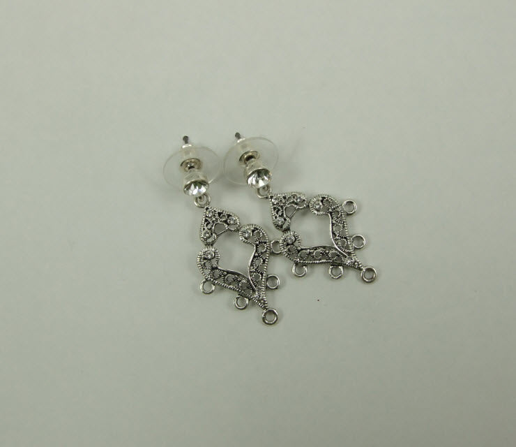 7-0039 Auskarams, sidabruoti, su swarovski skaidriom akutėm, 34x16mm, kaina už 2vnt.