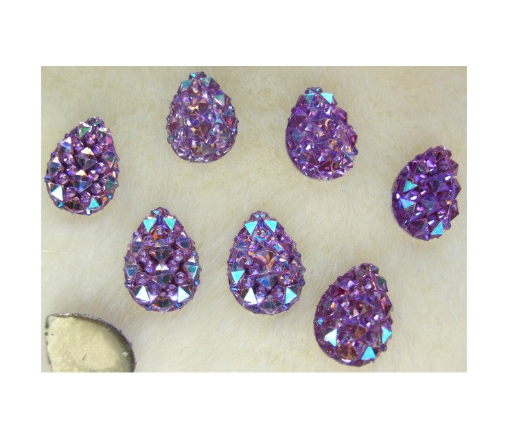 KAB-AK63  Blizgus akrilinis kabošonas, apie 18x13mm, lašas, alyvinis AB