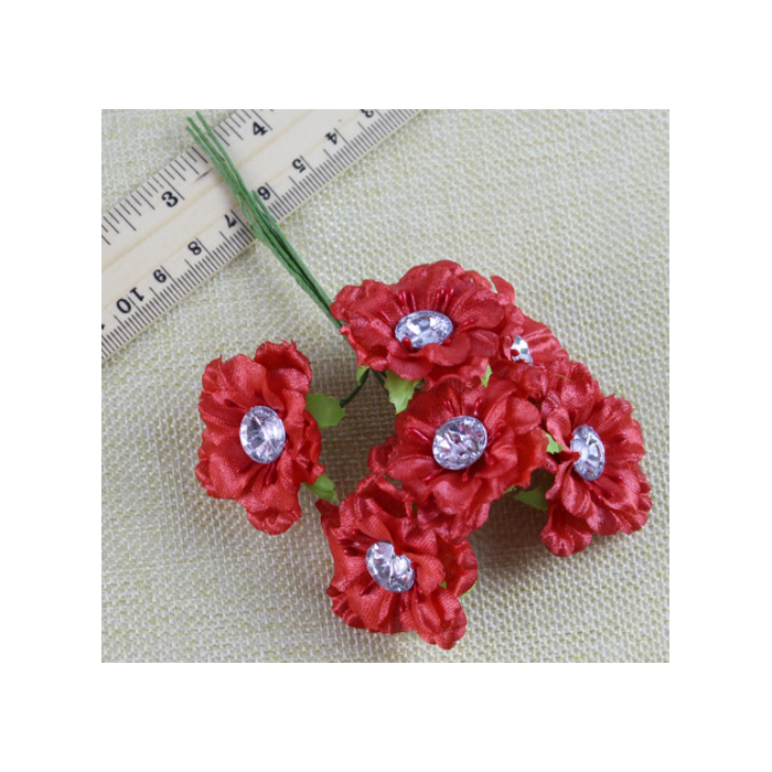 G-AK11 Gėlytės su akriline akute, 4.5 cm,  už 6 vnt., RAUDONOS