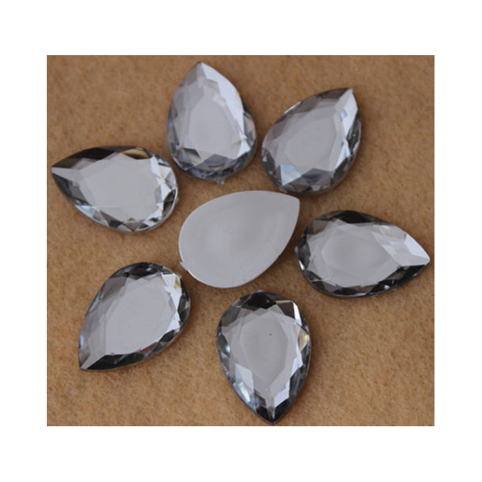 KAB-S2443  Kabošonas "Lašas", akrilinis , 25x18mm, SIDABRO sp.