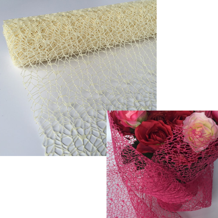 FE-P1121  Floristinis tinklelis puokštėm, 50x70 cm, KREMINIS