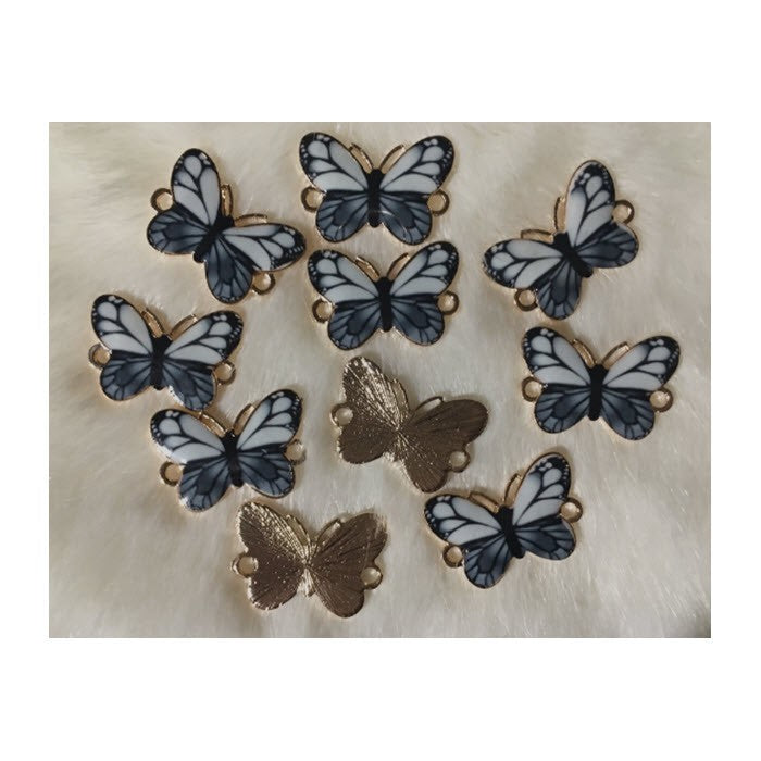AUK-EM26671  Emaliuotas intarpas, "DRUGELIS", 26x18mm, pilkai margas
