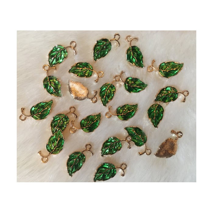 EM-VIP402  Emaliuotas pakabukas, lapelis, 20x10mm, ŽALIAS