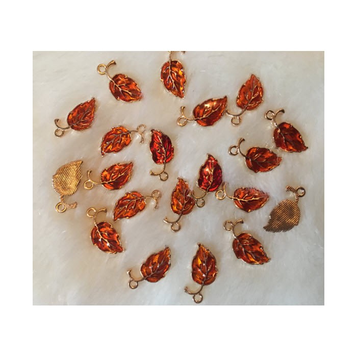 EM-VIP403 Emaliuotas pakabukas, lapelis, 20x10mm, ORANŽ-RUDAS